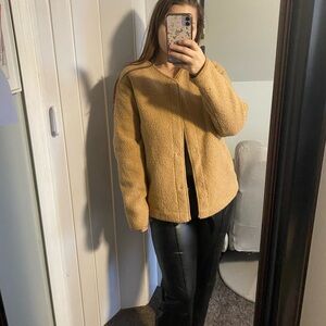 NWT Joie brown Sherpa teddy coat jacket button front long sleeve size medium